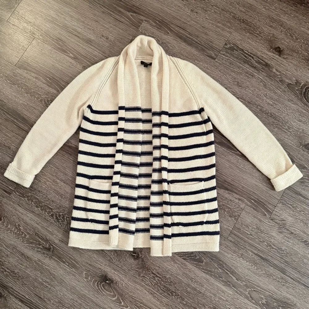 J. Crew Long Open Cardigan Sweater In Navy Stripe